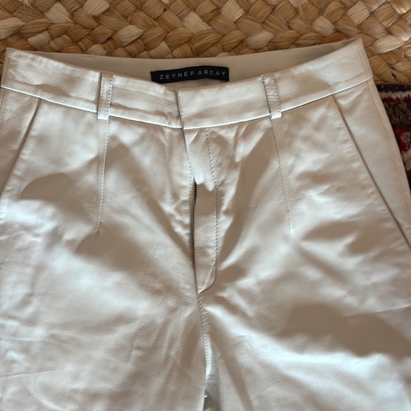 Zeynep arcay 100% leather white high waisted pants fully lined in 100% silk - Picture 3 of 13